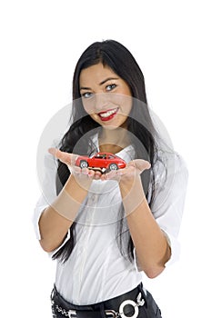 Business woman advertises selling the cars