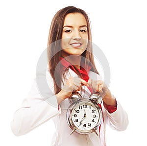 The business woman with an alarm clock