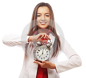 The business woman with an alarm clock