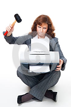 Business woman angry on her printer