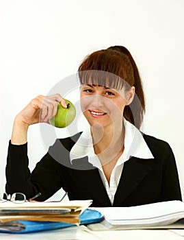 Business woman with apple