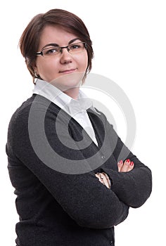 Business woman arms folded isolated on white