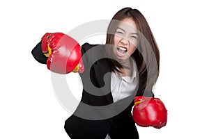 Business woman Attractive Boxing glove suit isolated