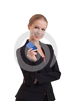 Business woman with a banking card