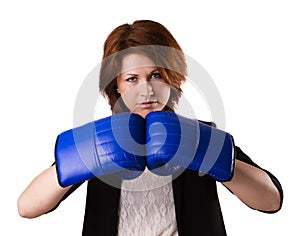 Business woman boxing