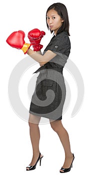 Business woman boxing