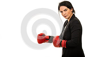 Business woman with boxing gloves