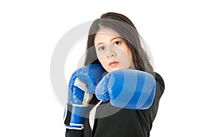 Business woman boxing punching straight