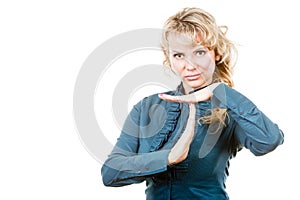 Business woman with break gesture