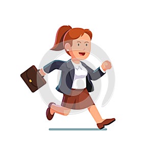 Business woman with a briefcase running fast