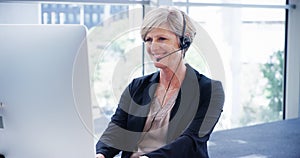 Business woman, call center and computer for communication, customer service or e commerce support. Professional agent