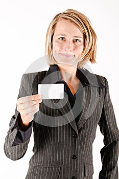 Business woman with a card