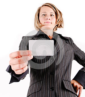 Business woman with a card