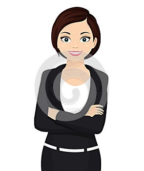 Business Woman cartoon character, Cheerful beautiful office female. Vector