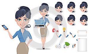 Business woman cartoon character creation set