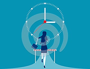 Business woman challenge on the road. Concept business competition vector illustration, Competing against time