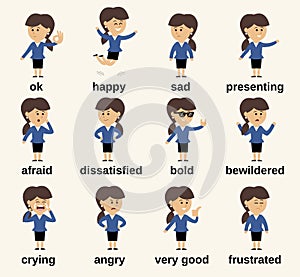 Business woman character emotions