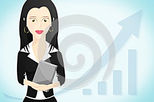 Business woman character formally dressed and holding a book photo