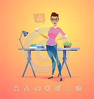 Business woman character. Isolated vector illustration.