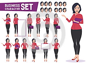 Business woman character vector set with professional young female employee