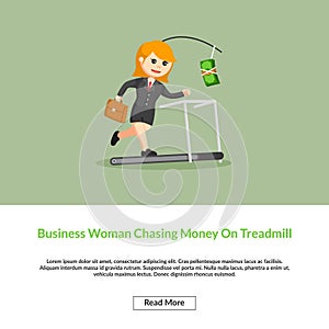 Business woman chasing money on treadmill