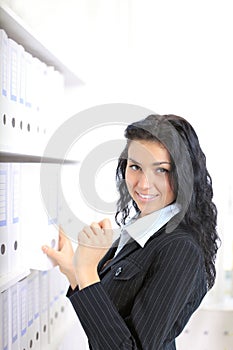 Business woman,choose the document photo