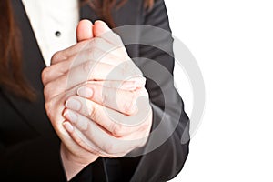 Business woman with clasped hands