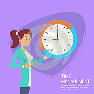 Business Woman With Clock Time Management Concept