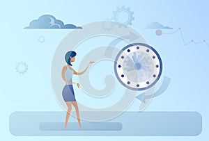 Business Woman With Clock Time Management Concept