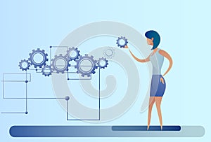 Business Woman With Cog Wheel Businesswoman Brainstorming Process