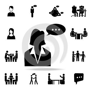 business woman with a communication bubble icon. Detailed set of conversation icons. Premium graphic design. One of the collection