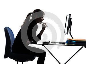Business woman computer computing silhouette