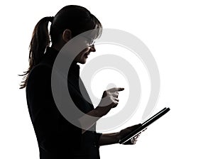 Business woman computer computing typing digital tablet silhoue