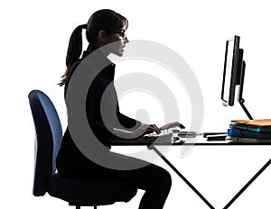 Business woman computer computing typing silhouette