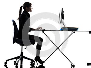 Business woman computer computing typing silhouette