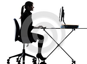 Business woman computer computing typing silhouette