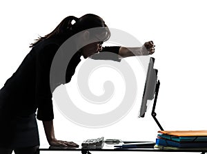 Business woman computer failure breakdown silhouette