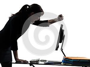 Business woman computer failure breakdown silhouette
