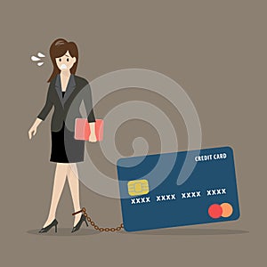 Business woman with credit card burden