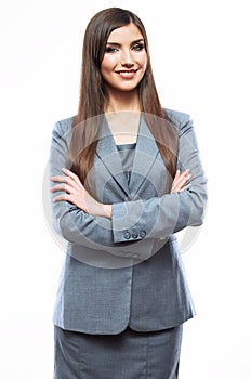 Business woman crossed arms against white background