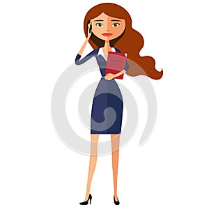 Business woman. Cute carroty young girl happy on the phone flat