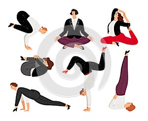 Business woman do yoga pose, relax and meditation