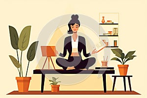 business woman doing yoga in the office