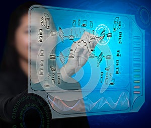 Business woman drawing a security plan of firewall photo