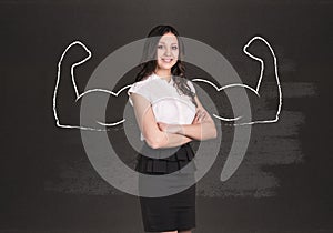 Business woman with drawn powerful hands