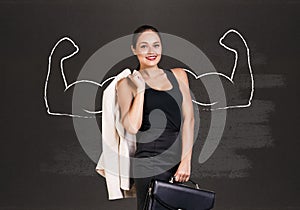 Business woman with drawn powerful hands