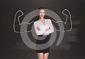 Business woman with drawn powerful hands