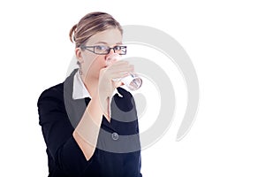 Business woman drinking water