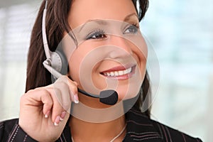 Business Woman With Earphone photo