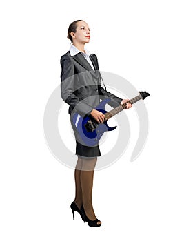 Business woman with electric guitar